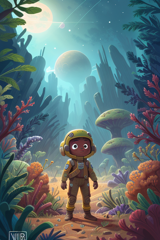a South African girl in a wasteland, explorer suit, alien planet, space, starfield, kid, Coral Reef <lora:COOLKIDS_MERGE_V...